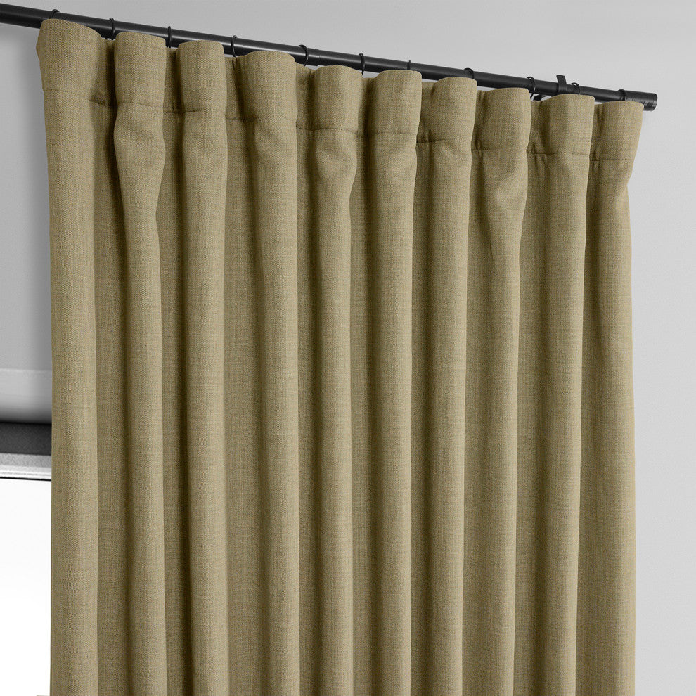 Faux Linen Extra Wide Room Darkening Curtain Single Panel, Nomad Tan, 100w X 96l