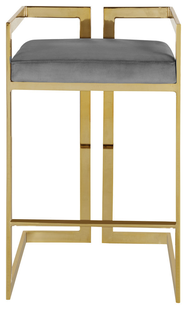 Ezra Counter Stool, Set of 2, Gray Velvet, Gold Base