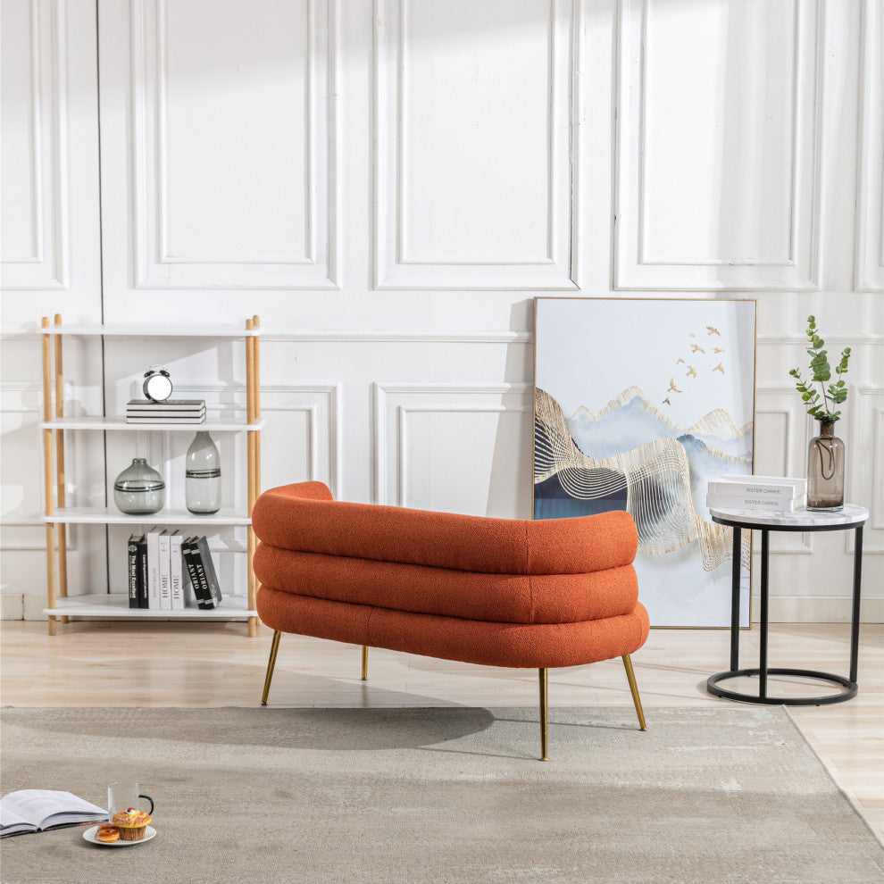 53" Round Arm Settee with Metal Legs, Orange, 53"