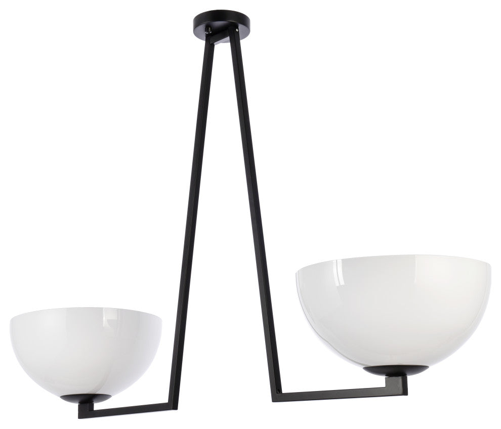 Jamie 2-Light White Glass Flush Mount, Black/White
