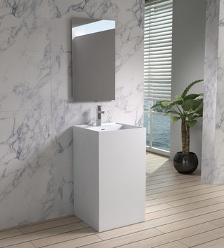ADM Cubed Freestanding Pedestal Sink, White, 19", Glossy White