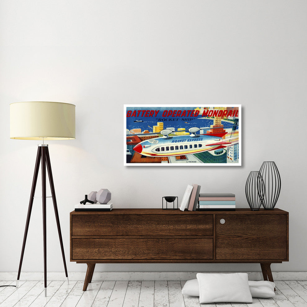 "Battery Operated Monorail "Rocket Ship" Print by Retrorocket, 46"x24"