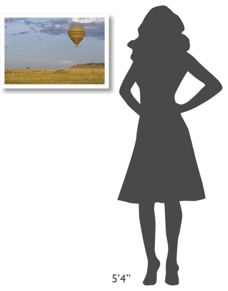 "Hot air balloon flying over herd, Masai Mara Triangle" Paper Art, 26"x18"