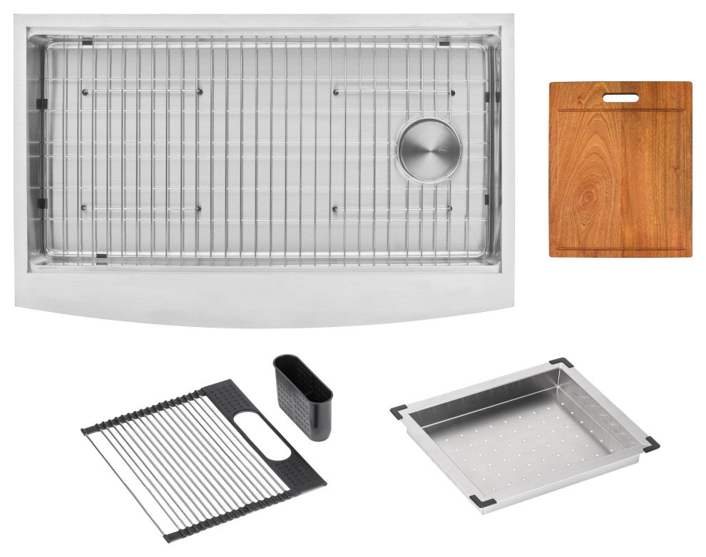 Workstation 36" Farmhouse Apron 16 Gauge SingleBowl Stainless Steel Kitchen Sink