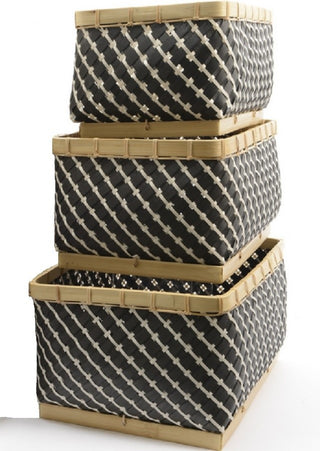 Set of 3 Basic Luxury Gunmetal Gray and White Striped Baskets