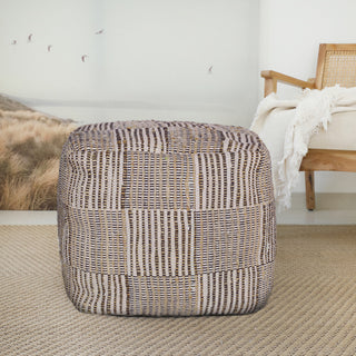 Athos Multicolor Modern Striped Handmade Cotton Blend Cube Pouf, 18"x18"x18"