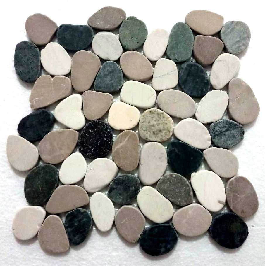 12x12 Sliced Mixed 4-Color Pebble Tile - Ideal for Walls & Accent Areas