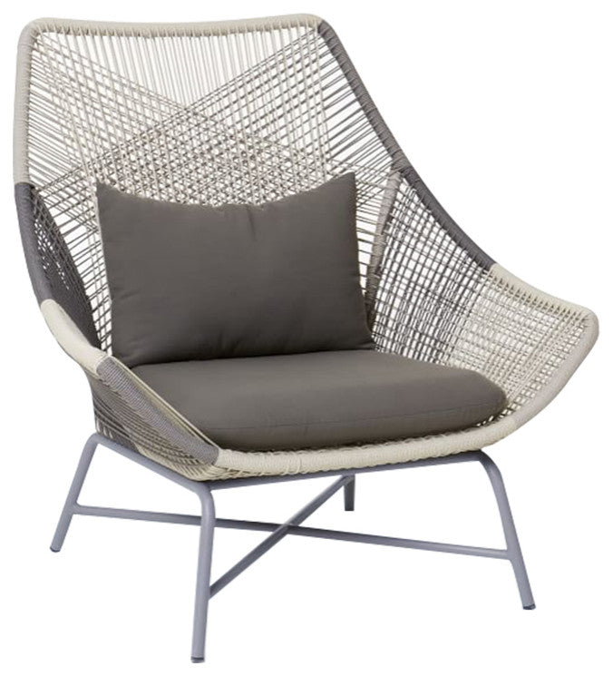 Outdoor PE Rattan Patio Chair Armchair With Cushion Pillow, Set of 2