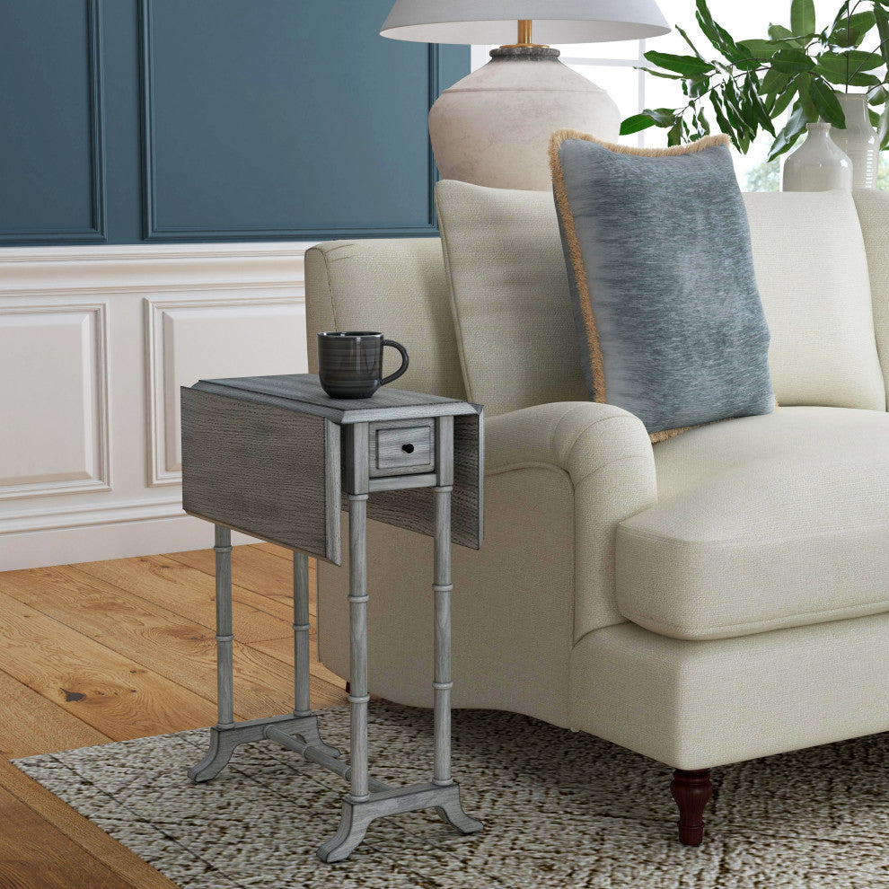 Darrow Drop-Leaf Wood Side Table, Gray