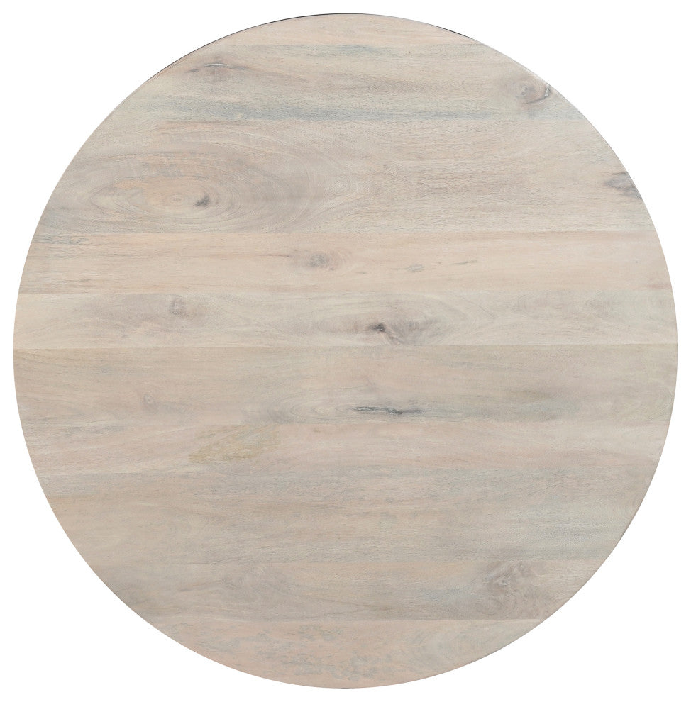 37" Round Coffee Table Handcrafted Drum Shape With Storage Washed White