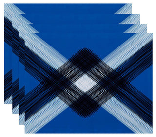 18"x14" String Art, Geometric Print Placemat, Blue, Set of 4
