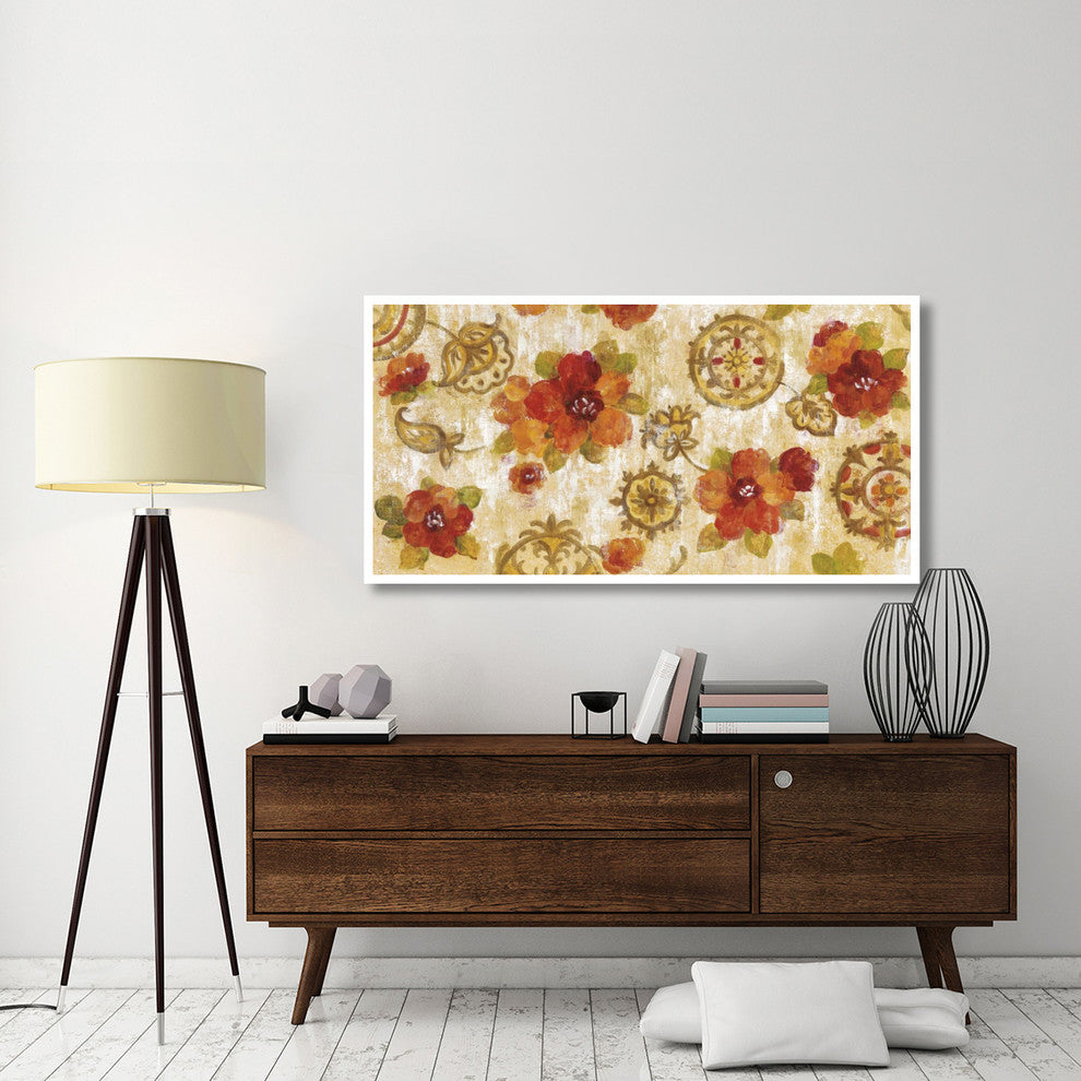"Hibiscus and Mandala" Digital Paper Print by Silvia Vassileva, 62"x32"