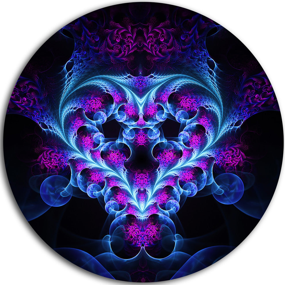 Bright Blue Fractal Flower Design, Abstract Round Metal Wall Art, 23"