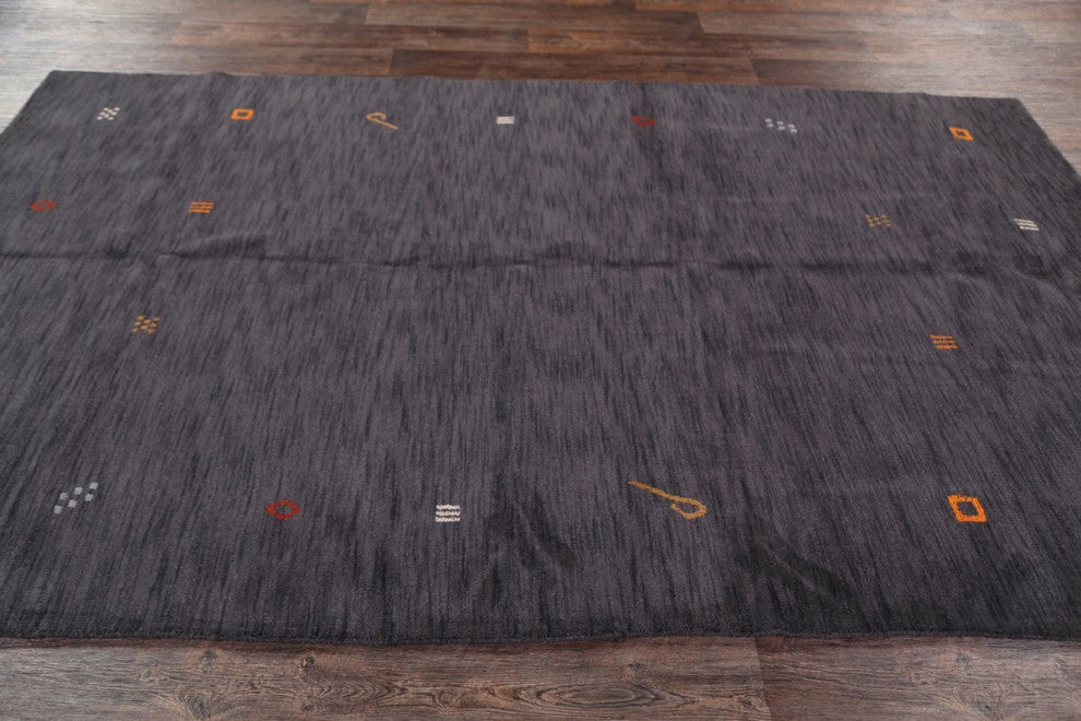 Gabbeh Solid Modern Carpet Hand-Knotted Indian Area Rug, Gray, 10'0"x6'7