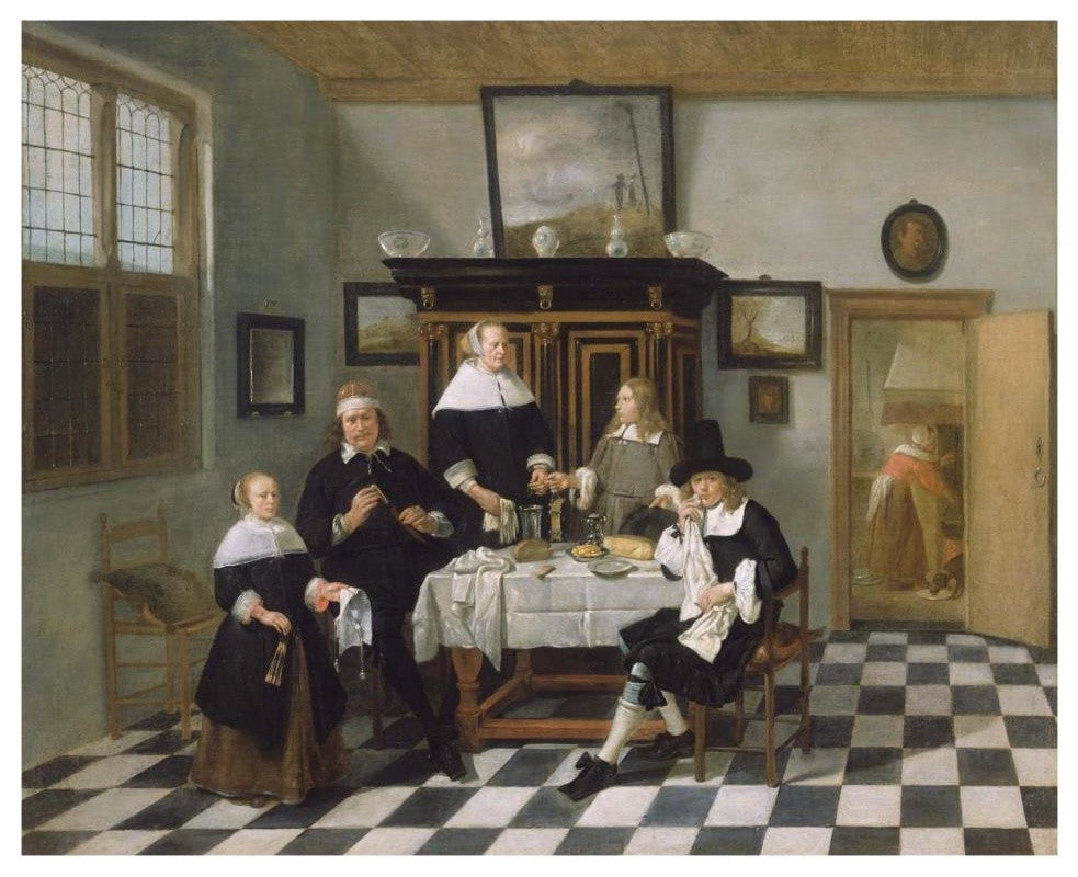 "Family Group in an Interior" Paper Art, 37"x30"