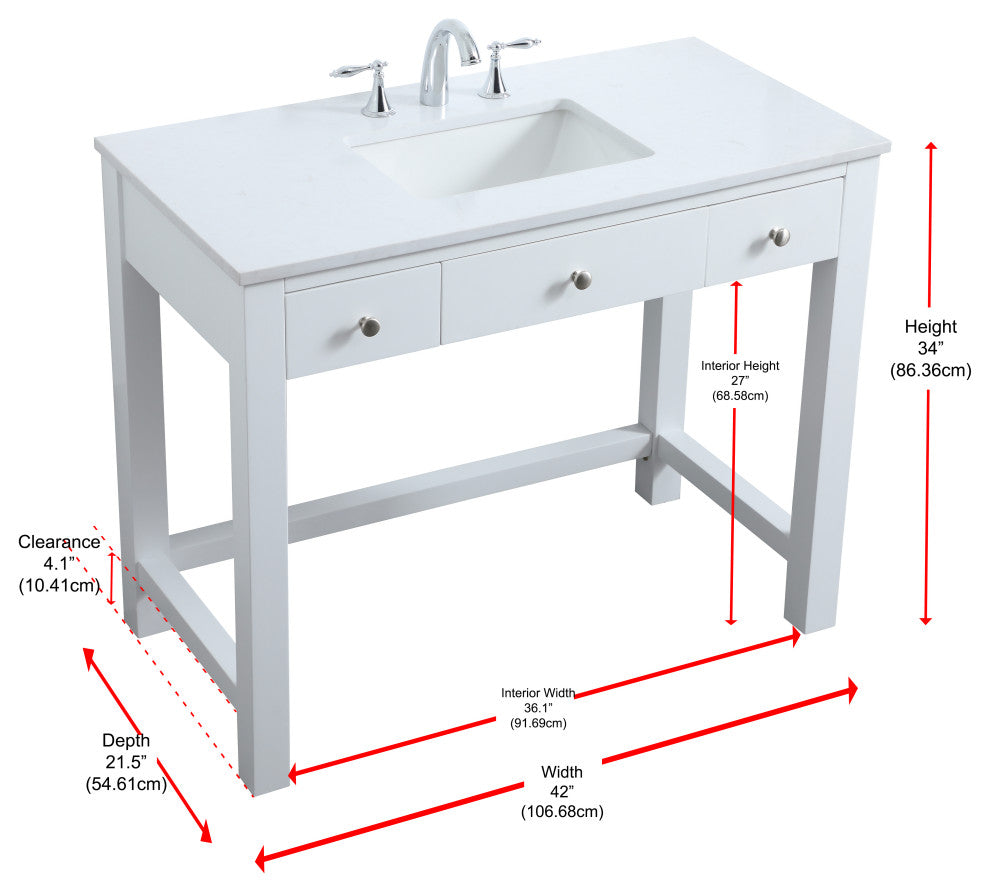 42" ADA Compliant Bathroom Vanity, White
