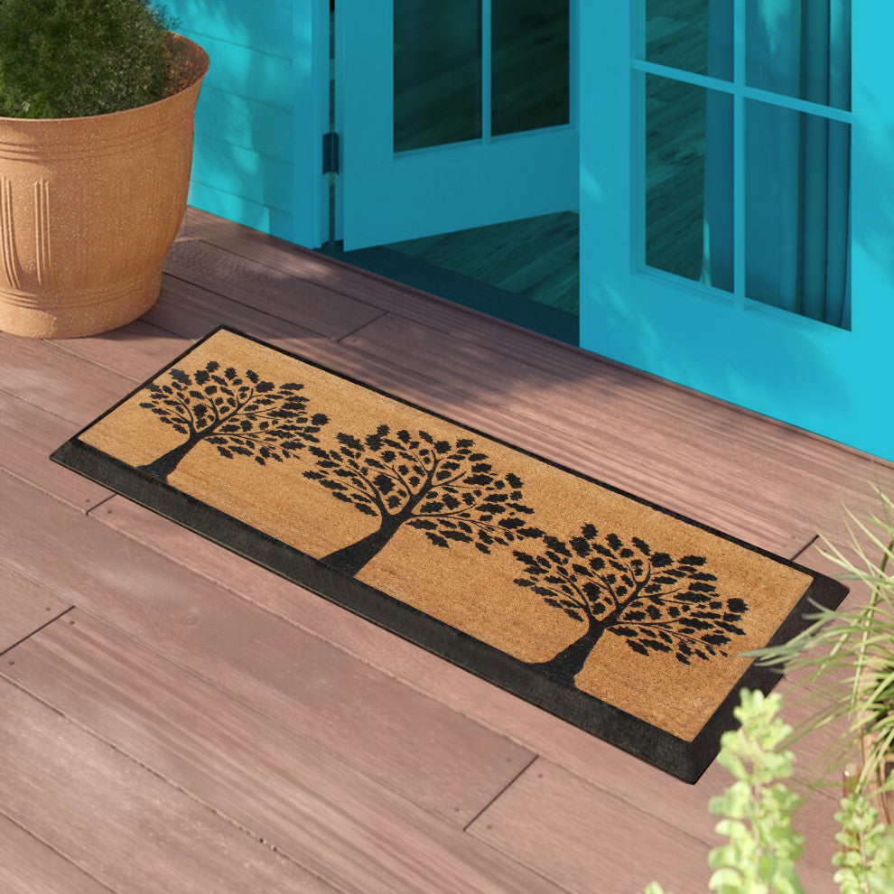 A1HC Designer Hand-Crafted Rubber Coir Double-Single Door Mat, 24"x48"
