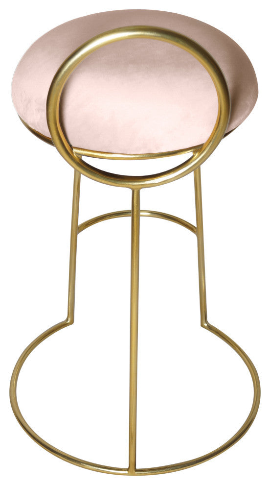 Ring Velvet Upholstered Counter Height Stool with Durable Iron Frame, Pink, Gold Finish