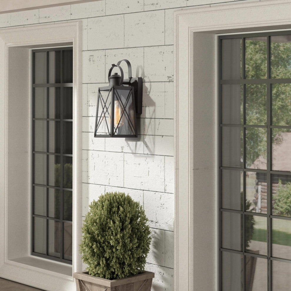LNC 1-Light Modern Farmhouse Black Outdoor Wall Light With Glass Shade