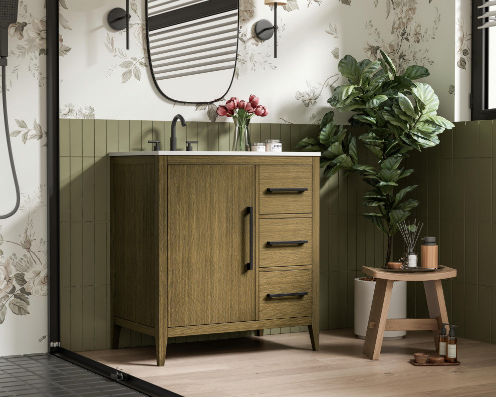 Home Living 32" Single Bathroom Vanity, Chestnut Brown