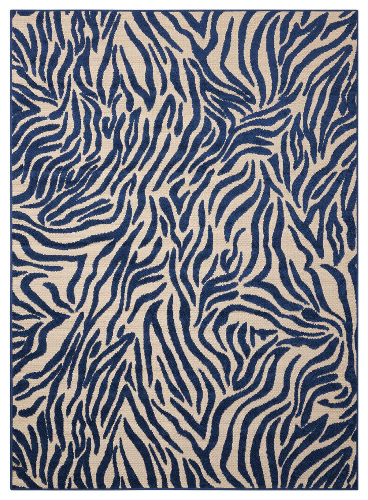 8 x 11 Navy Zebra Pattern Indoor Outdoor Area Rug