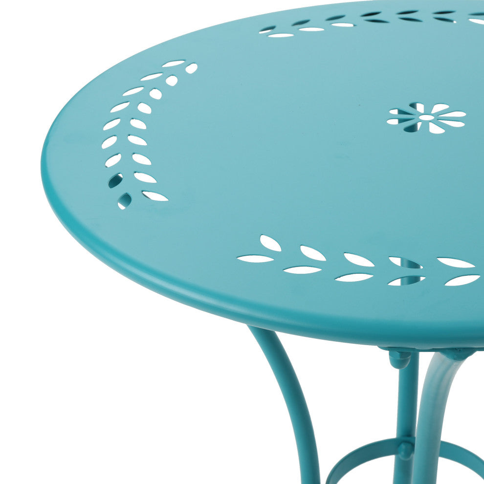 GDF Studio 3-Piece Leona Outdoor Iron Bistro Set, Matte Teal