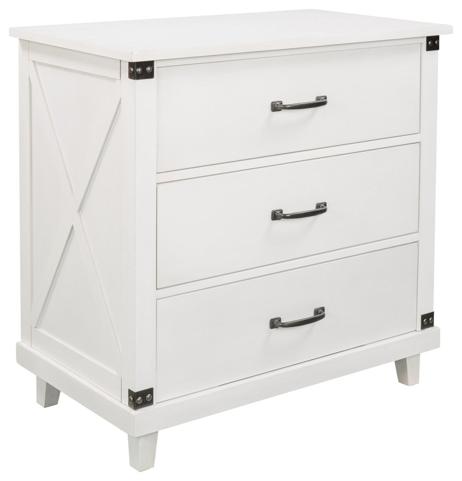 Wood 3-Drawer Nightstand, White, 28" Tall