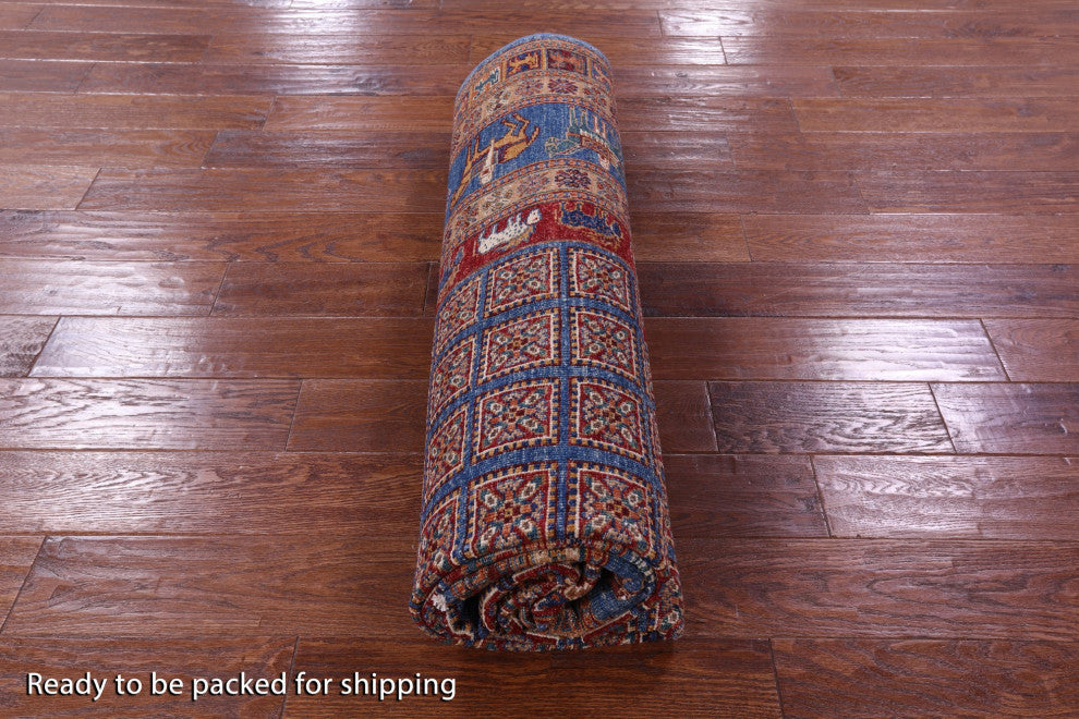 6' 7" X 9' 6" Handmade Antiqued Pazyryk Historical Design Wool Rug Q10915