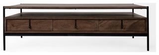 Glenn II 54x30 Brown Solid Wood Black Metal Base With3 Drawers Coffee Table