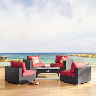 Espresso Red Convene 5 Piece Set Outdoor Patio with Fire Pit