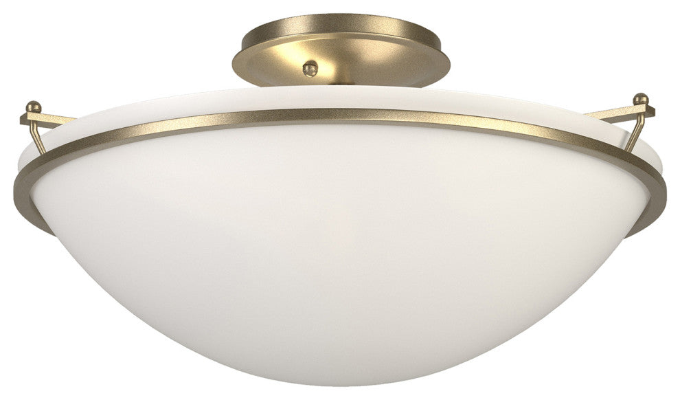 Plain Large Semi-Flush, Soft Gold Finish, Opal Glass