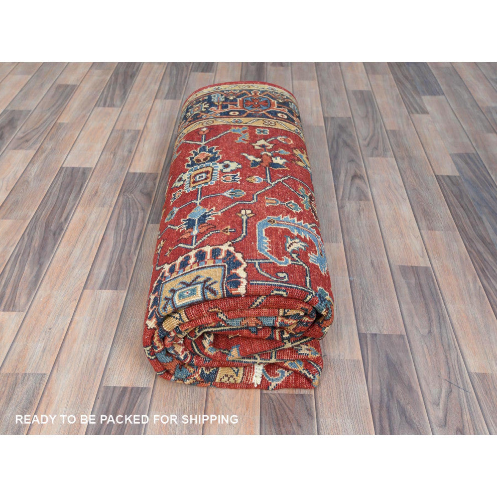 Imperial Red Afghan Peshawar Heriz Wool Hand Knotted Oriental Rug, 6'1"x9'1"