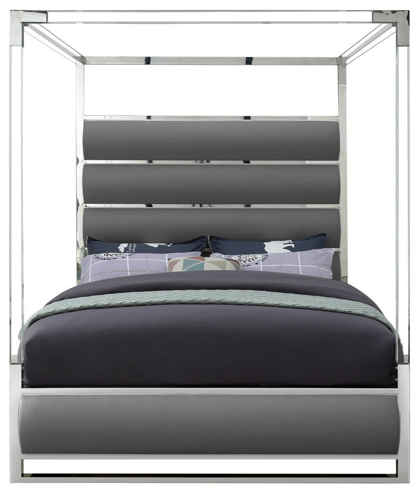 Encore Faux Leather Bed, Gray, Queen