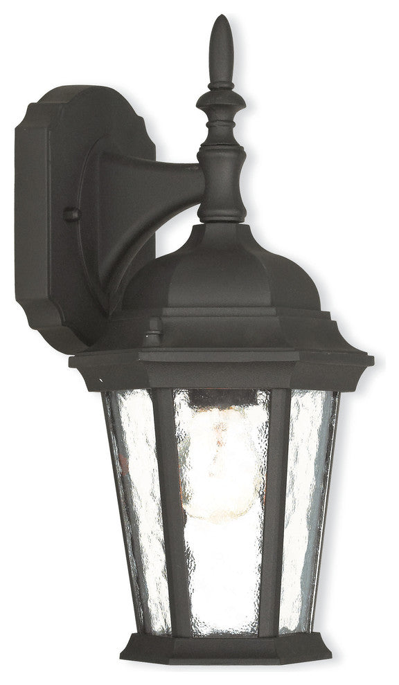 Outdoor Wall Lantern With Clear Water Glass, Textured Black