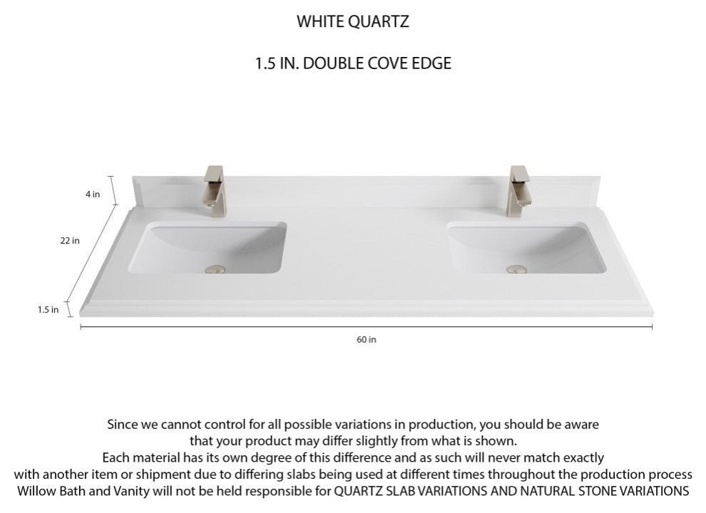Cambridge 60 Double Bathroom Vanity in White 1.5" White Quartz