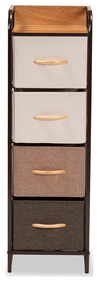 Modern Multi-colored Fabric Upholstered and Black Metal 4-Drawer Storage Cabinet