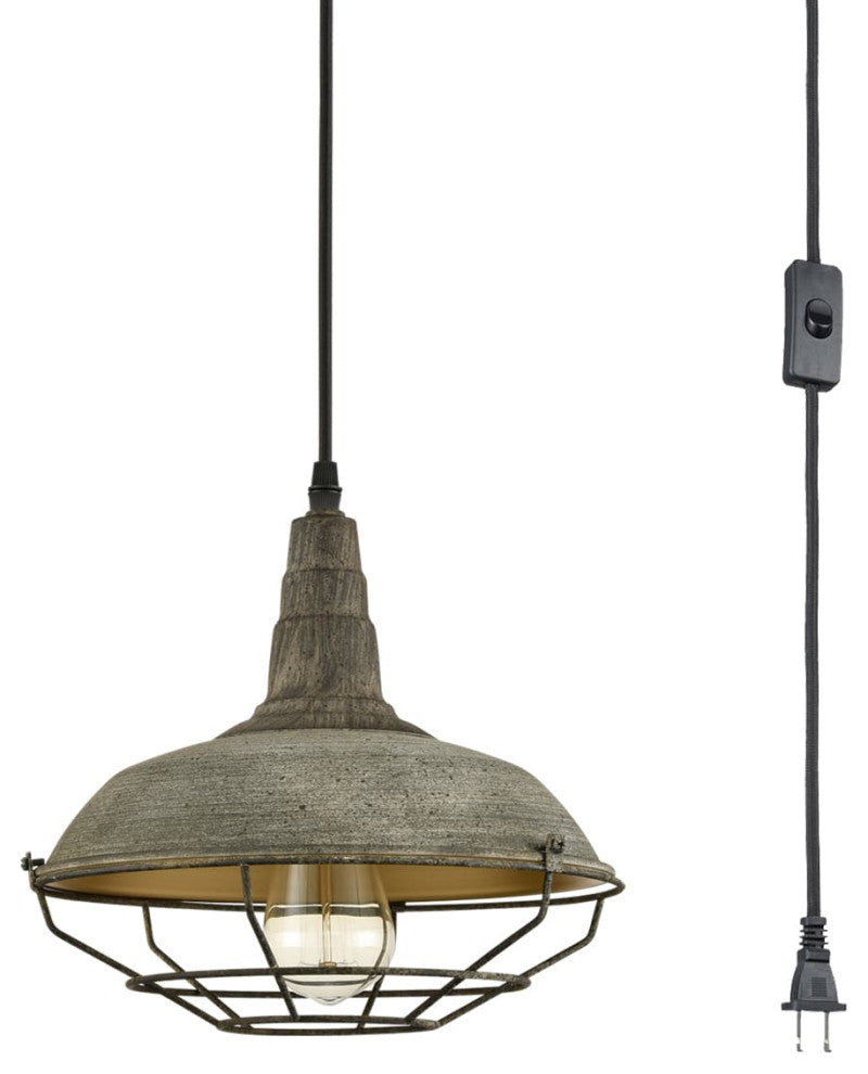 Farmhouse Plug-in Pendant Light Dark Grey Metal Cage Fixture