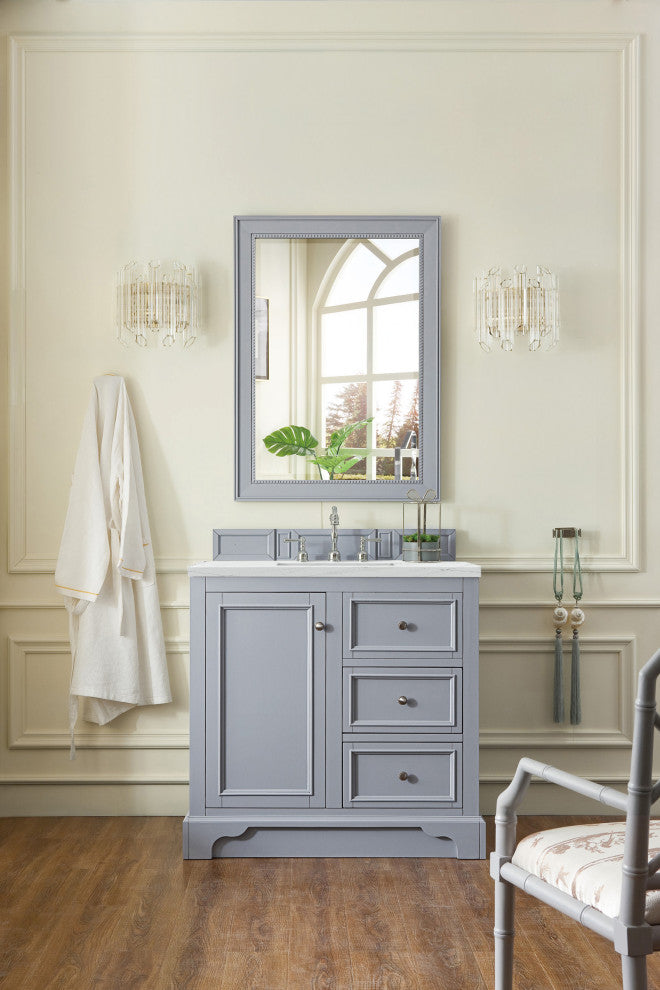 James Martin 825-V36-SL-3ENC De Soto 36" Single Vanity Silver Gray w/ Quartz To