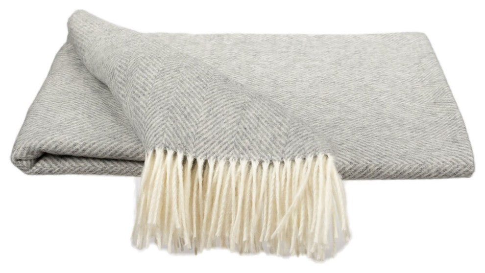 Southamption Home Merino Wool Herringbone Throw, Silver