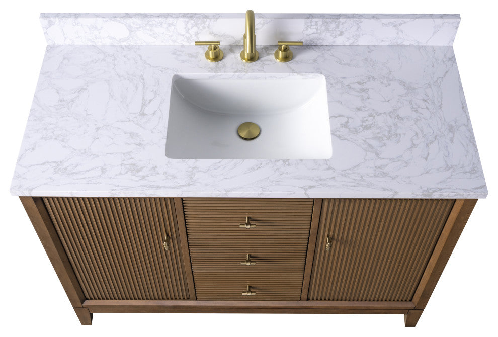 Vanity Art Bathroom Vanity with Engineered Marble Top and Sink, Walnut, 48", Golden Brushed