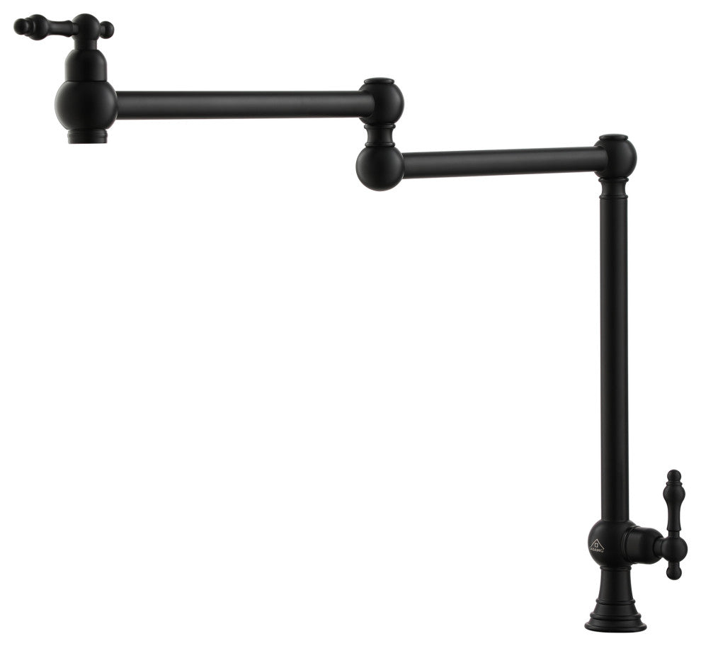 Deck-Mounted Double Handle Pot Filler Kitchen Faucet Stove Faucet, Matte Black