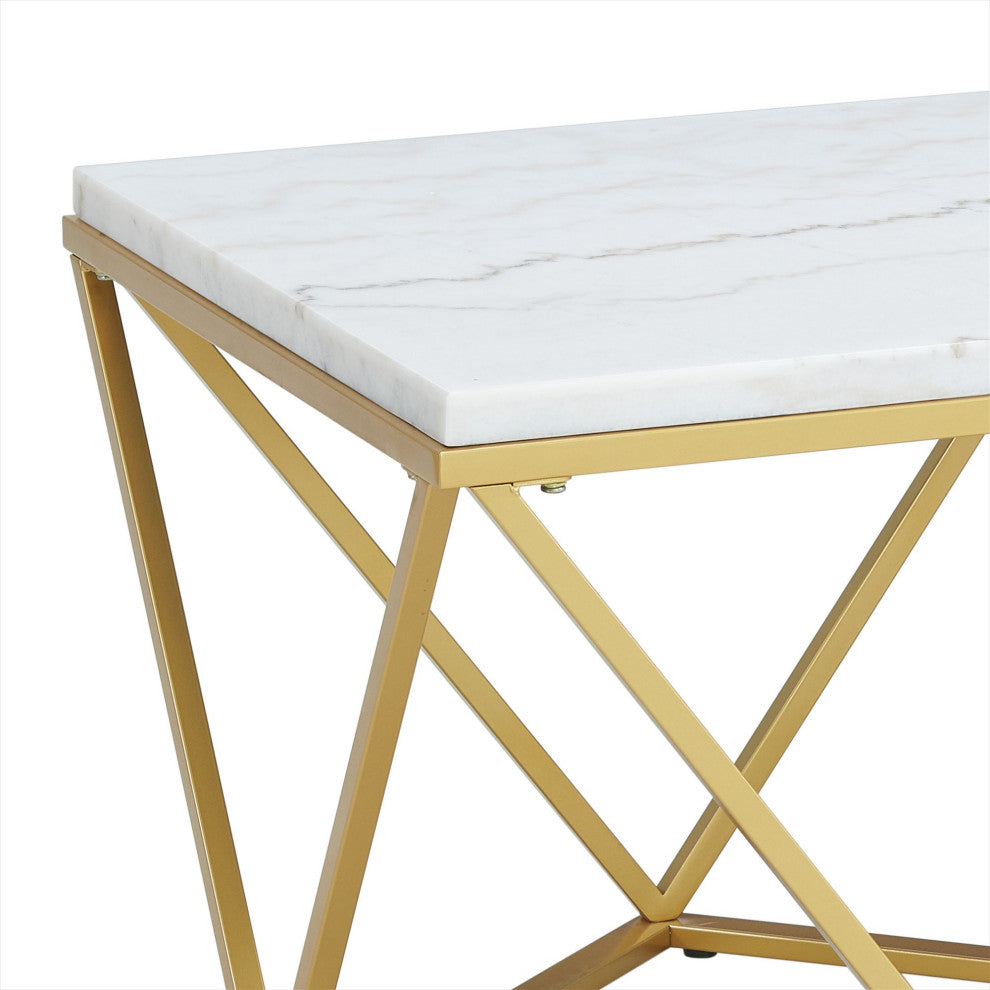 Riko Rectangular Coffee Table WithGold Metal Leg