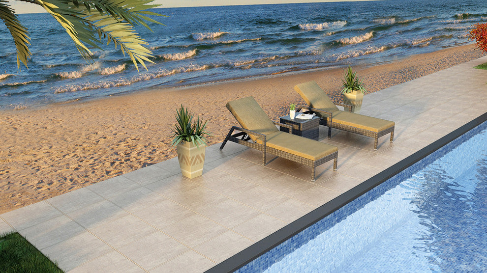 District 3 Piece Chaise Lounge Set, Heather Beige