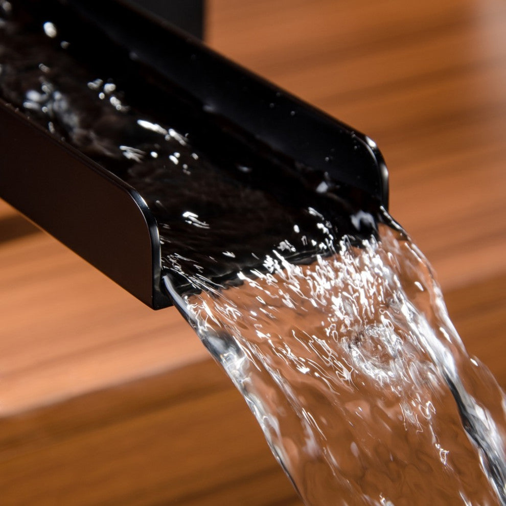 Mill Deck-Mount Waterfall Roman Bathtub Filler Faucet with Handshower, Matte Black