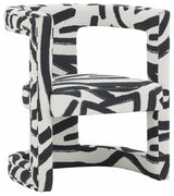 Ada Velvet Chair in Black Brushstroke Pattern, Black and White
