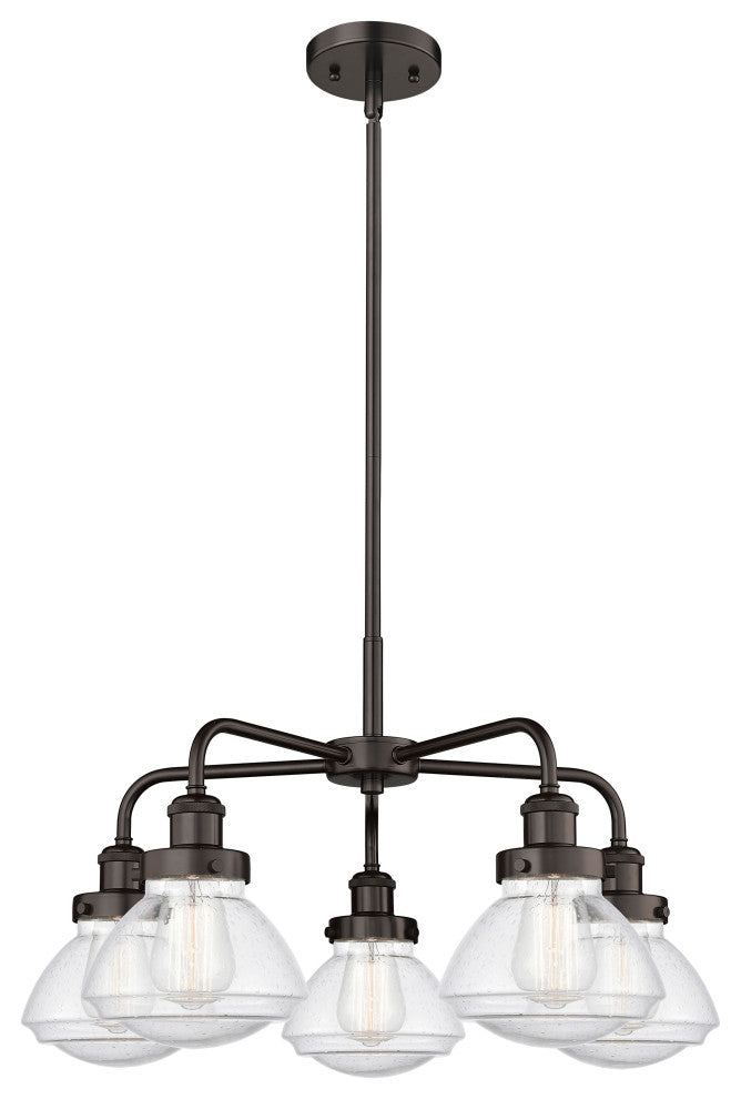 Olean-5 Light 25" Stem Chandelier-Oil Rubbed Bronze, Seedy Glass Shade