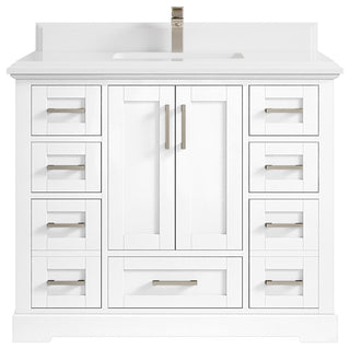 Boston 42 Single Sink Bath Vanity in White 1.5" White Quartz
