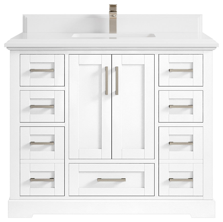 Boston 42 Single Sink Bath Vanity in White 1.5" White Quartz