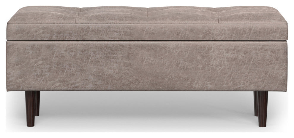 Shay Mid Century Rectangular Storage Ottoman, Distressed Grey Taupe