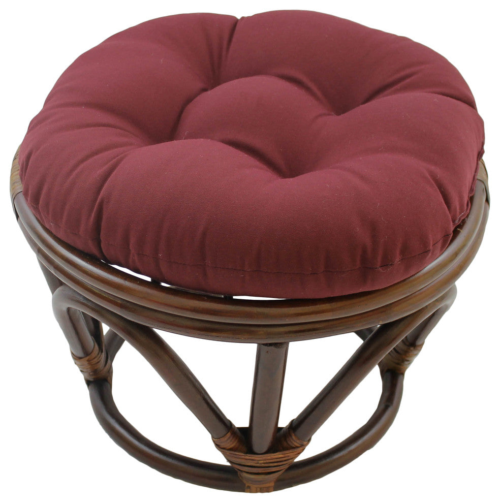 18" Round Solid Twill Tufted Footstool Cushion, Burgundy